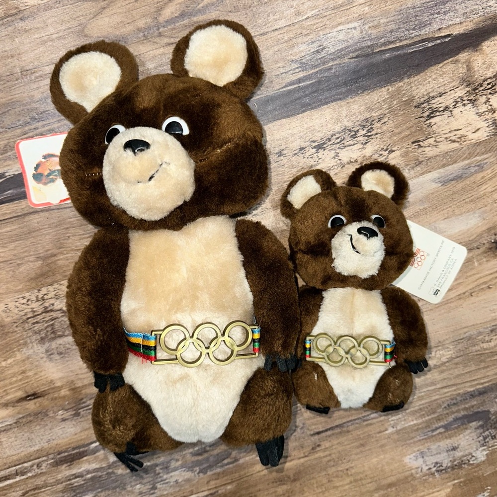 Vtg 1980 Olympics Games Mascot Misha plush bears 8” & 12” set of 2 with tags